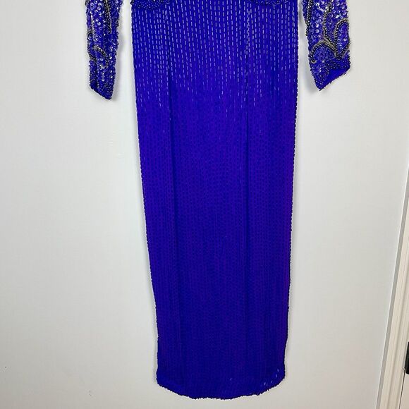 Alyce Originals Vintage 100% Silk Fully Beaded Long Sleeve Dress Purple Size 10 - Picture 7 of 15